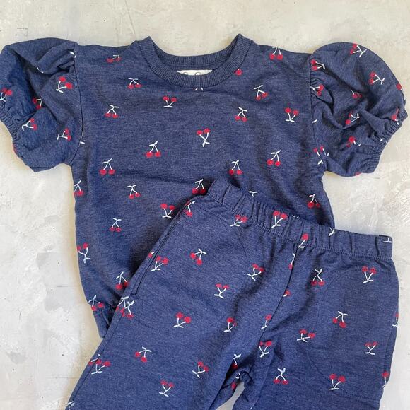 Jessica Simpson Girls Puff Sleeve Cherries Sweatshirt Jogger Set Size 3T - Picture 1 of 4